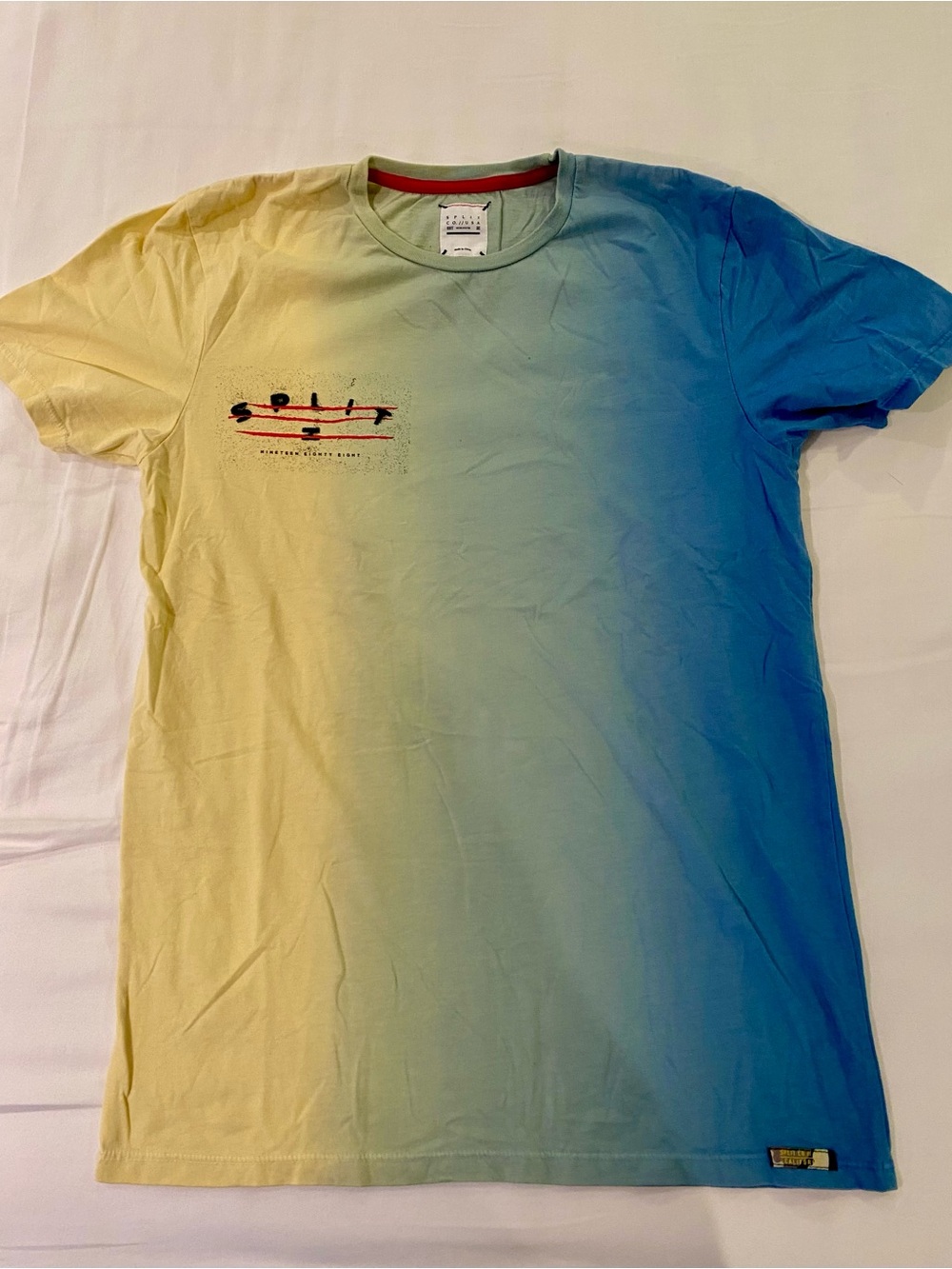 Split Gradient Short Sleeve Crewneck Tee - Yellow & Blue